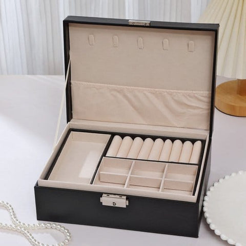 Darrahopens Home & Garden > Storage > Storage Boxes 2-Tier Jewelry Box - With Removable Drawer & Lock - Large Storage Capacity for All Jewelry - Black