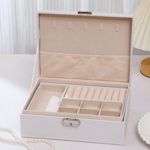 Darrahopens Home & Garden > Storage > Storage Boxes 2-Tier Jewelry Box - With Removable Drawer & Lock - Large Storage Capacity for All Jewelry - White
