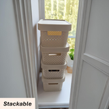 Darrahopens Home & Garden > Storage > Storage Boxes 24x 5L Premium Plastic Storage Basket Container Box w/ Lid Dot Pattern (26.5*18*12.5cm)