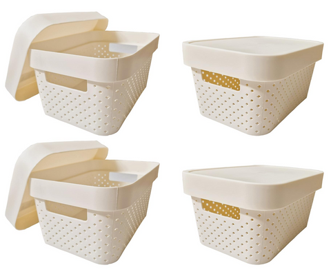 Darrahopens Home & Garden > Storage > Storage Boxes 24x 5L Premium Plastic Storage Basket Container Box w/ Lid Dot Pattern (26.5*18*12.5cm)