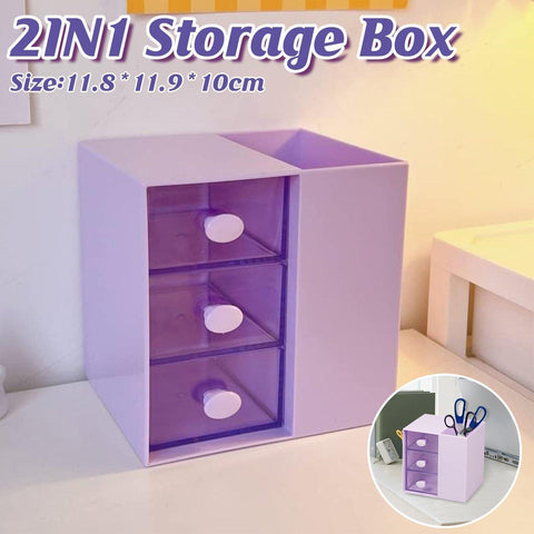 Darrahopens Home & Garden > Storage > Storage Boxes 2IN1 Pumping Pen Container Storage Box Cosmetic Drawer Office Organizer Box