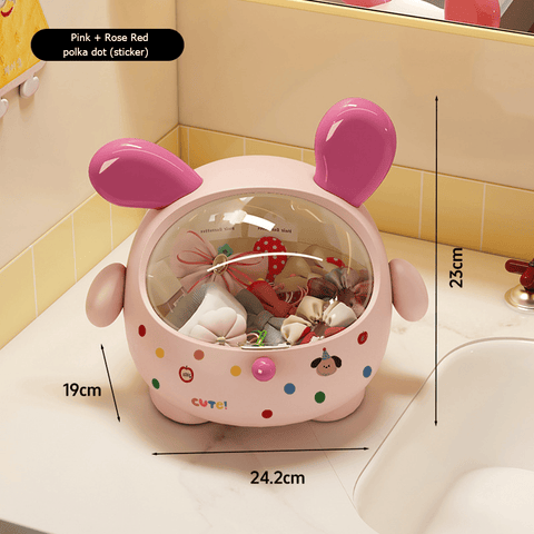 Darrahopens Home & Garden > Storage > Storage Boxes 2PCS Pink + Rose red with polka dot Cute Puppy Desktop Bin with Lid - Mini Trash Can & Storage Organiser - Kawaii Office Decor for Vanity & Home Office