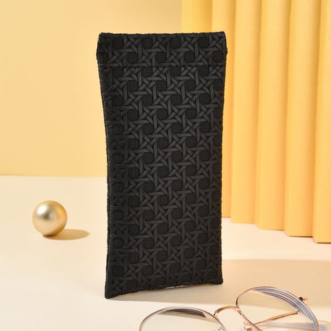 Darrahopens Home & Garden > Storage > Storage Boxes 3-Pack Black Woven Texture Eyeglass Cases - Retro PU Leather Anti-Pressure Glasses Pouch