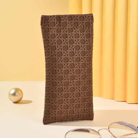 Darrahopens Home & Garden > Storage > Storage Boxes 3-Pack Brown Woven Texture Eyeglass Cases - Retro PU Leather Anti-Pressure Glasses Pouch