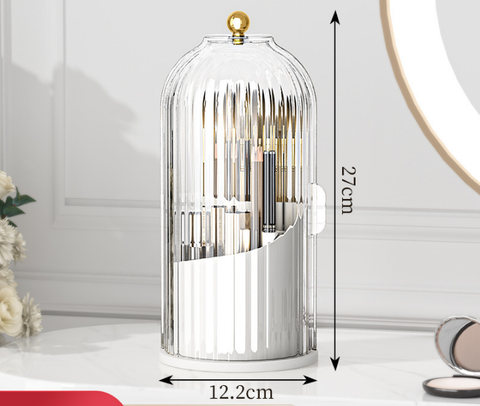 Darrahopens Home & Garden > Storage > Storage Boxes 360 Degree Rotating Makeup Brush Organiser with Dustproof Lid Clear Cosmetic Storage Cylinder for Vanity Dressing Table Transparent White