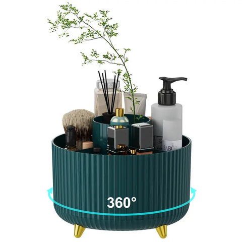 Darrahopens Home & Garden > Storage > Storage Boxes 360° Rotating Multi-Compartment Makeup Brush Holder: Luxurious Vertical Texture with Golden Feet Design, Scientifically Organized Storage, One Cylinder to Tidy Your Vanity Table.(Green)