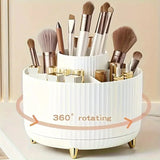 Darrahopens Home & Garden > Storage > Storage Boxes 360° Rotating Multi-Compartment Makeup Brush Holder: Luxurious Vertical Texture with Golden Feet Design, Scientifically Organized Storage, One Cylinder to Tidy Your Vanity Table.(Green)