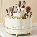 Darrahopens Home & Garden > Storage > Storage Boxes 360° Rotating Multi-Compartment Makeup Brush Holder: Luxurious Vertical Texture with Golden Feet Design, Scientifically Organized Storage, One Cylinder to Tidy Your Vanity Table(White))