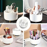 Darrahopens Home & Garden > Storage > Storage Boxes 360° Rotating Multi-Compartment Makeup Brush Holder: Luxurious Vertical Texture with Golden Feet Design, Scientifically Organized Storage, One Cylinder to Tidy Your Vanity Table(White))