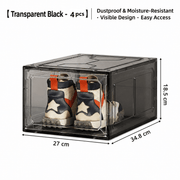 Darrahopens Home & Garden > Storage > Storage Boxes 4 transparent black ones Stackable Magnetic Shoe Storage Box - Transparent PS Plastic - Front Opening Door, Dustproof Display, Space Saving Modular Design for Sneakers and Home Organisation In Australia - Darrahopens