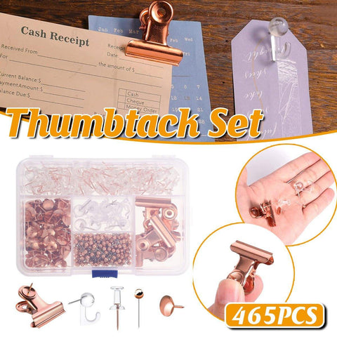 Darrahopens Home & Garden > Storage > Storage Boxes 465PCS Rose Gold Thumbtacks Binder Clips Push Pins Set Office Supplies With Box