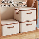 Darrahopens Home & Garden > Storage > Storage Boxes 56L Double Zipper Storage Box with Faux Leather Handles | Large Capacity Lidded Basket, Perfect for Storing Clothes, Bedding, and Moving — Ideal for Bedrooms, Dorms, Studies, Wardrobes, Laundry Baskets, Shelf Bins, and Storage Racks.