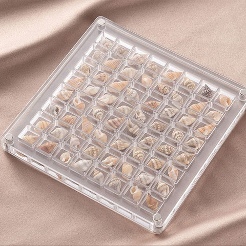 Darrahopens Home & Garden > Storage > Storage Boxes Acrylic Magnetic Seashell Display Box,Clear Sea Shell Display Box,Beach Magnet Storage Organizer Case for Seashell Diamond Beads,64 Grids,Transparent,1 Pack