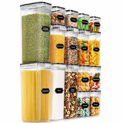 Darrahopens Home & Garden > Storage > Storage Boxes Airtight Food Storage Containers with Lids, 16 PCS Kitchen and Pantry Organization Canisters, BPA-Free, PVC-Free, Food-grade Plastic Leak-proof Jars for Cereal, Flour, Sugar, Extra 16 Labels & Marker