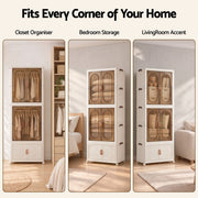Darrahopens Home & Garden > Storage > Storage Boxes Artiss Foldable Storage Cabinet Stackable Wardrobe Box Clear Magnetic Door White In Australia - Darrahopens