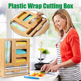 Darrahopens Home & Garden > Storage > Storage Boxes Bamboo Kitchen Storage Box for Plastic Wrap Tin Foil Paper Cutter with Lid