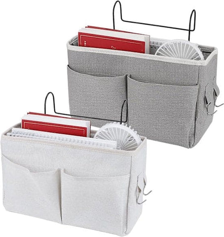 Darrahopens Home & Garden > Storage > Storage Boxes Bedside Organizer - Waterproof Canvas Bedside Organizer - Hanging Bedside Basket - For Home, Office & School Bedside Tables (Gray, White)