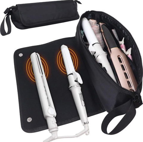 Darrahopens Home & Garden > Storage > Storage Boxes Black Premium Insulated Roll-Up Travel Case for Hair Styling Tools & Blow Dryers with Muti-Pockets (18x5.5x5 Inch)