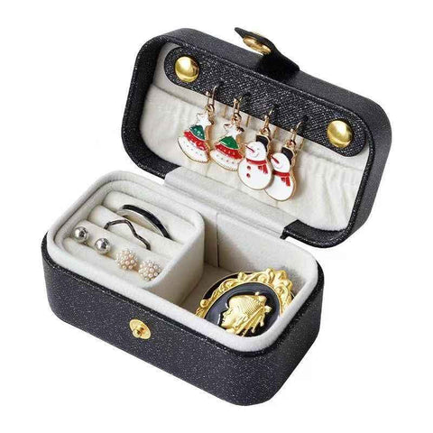 Darrahopens Home & Garden > Storage > Storage Boxes Black Waterproof PU Leather Jewelry Travel Case with Removable Ring Tray, Portable Mini Jewelry Organizer Box for Rings Earrings Necklaces Lipstick
