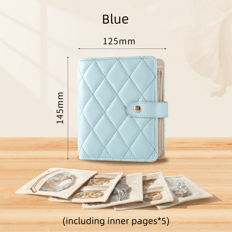 Darrahopens Home & Garden > Storage > Storage Boxes Blue Nappa Leather Anti-Oxidation Jewelry Storage Book with 5 Velvet Pouches - Compact Organizer for Watches, Earrings, Rings & Gold Ornaments