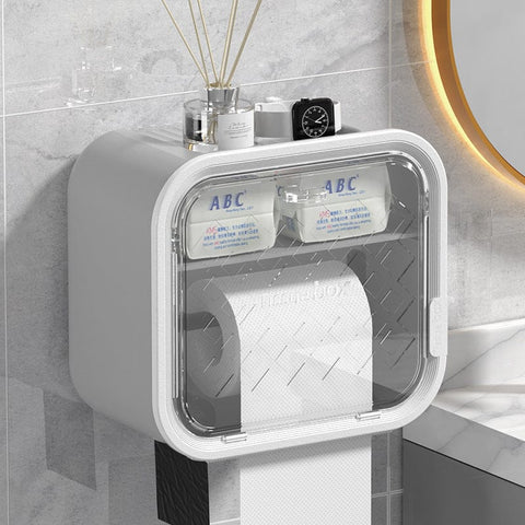 Darrahopens Home & Garden > Storage > Storage Boxes Grey Wall Mounted Dual Layer Bathroom Tissue Box Holder with Storage Drawer Waterproof Dispenser for Toilet Paper and Tissues