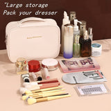 Darrahopens Home & Garden > Storage > Storage Boxes High-capacity multi-layer travel makeup organizer, featuring removable compartments and a brush holder—a portable beauty case, elegantly painted storage box, designed as a standalone unit, no assembly required.（WHITE）