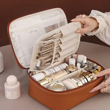 Darrahopens Home & Garden > Storage > Storage Boxes High-capacity multi-layer travel makeup organizer, featuring removable compartments and a brush holder—a portable beauty case, elegantly painted storage box, designed as a standalone unit, no assembly required.（WHITE）