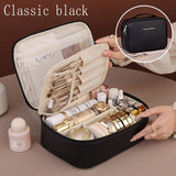 Darrahopens Home & Garden > Storage > Storage Boxes High-capacity multi-layer travel makeup organizer, featuring removable compartments and a brush holder—a portable beauty case, elegantly painted storage box, designed as a standalone unit, no assembly required.（mocha brown）