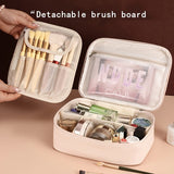 Darrahopens Home & Garden > Storage > Storage Boxes High-capacity multi-layer travel makeup organizer, featuring removable compartments and a brush holder—a portable beauty case, elegantly painted storage box, designed as a standalone unit, no assembly required.（mocha brown）