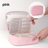 Darrahopens Home & Garden > Storage > Storage Boxes High-capacity multi-layer travel makeup organizer, featuring removable compartments and a brush holder—a portable beauty case, elegantly painted storage box, designed as a standalone unit, no assembly required.（pink）