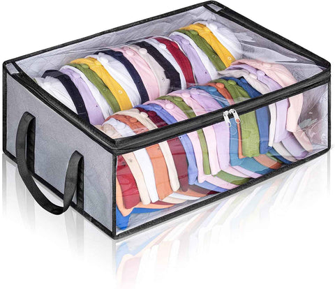 Darrahopens Home & Garden > Storage > Storage Boxes Large Capacity Foldable Hat Organizer Storage Box with Clear See-Through Window for Baseball Caps, Clothes, Toys, and Books, Underbed and Closet Container (Grey)