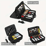 Darrahopens Home & Garden > Storage > Storage Boxes **Large Waterproof Makeup Organizer: Adjustable Dividers, Detachable Brush Holder, Multi-Compartment Design, Portable & Moisture-Resistant, Professional Cosmetic Storage Case**