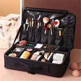 Darrahopens Home & Garden > Storage > Storage Boxes **Large Waterproof Makeup Organizer: Adjustable Dividers, Detachable Brush Holder, Multi-Compartment Design, Portable & Moisture-Resistant, Professional Cosmetic Storage Case**