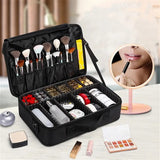 Darrahopens Home & Garden > Storage > Storage Boxes **Large Waterproof Makeup Organizer: Adjustable Dividers, Detachable Brush Holder, Multi-Compartment Design, Portable & Moisture-Resistant, Professional Cosmetic Storage Case**