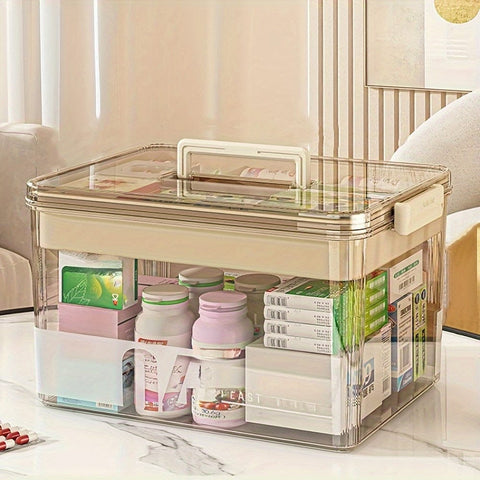 Darrahopens Home & Garden > Storage > Storage Boxes Multi-Layer Large Capacity Home Medicine Box｜Compartment Storage for Emergency & Backup, Shockproof Design for Quick, Hassle-Free Access（transparent tea）