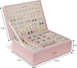 Darrahopens Home & Garden > Storage > Storage Boxes Pink Jewelry Organizer Large 3-Layer Stackable PU Leather Box for Necklaces Earrings Bracelets Rings Pink