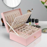 Darrahopens Home & Garden > Storage > Storage Boxes Pink Jewelry Organizer Large 3-Layer Stackable PU Leather Box for Necklaces Earrings Bracelets Rings Pink