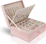 Darrahopens Home & Garden > Storage > Storage Boxes Pink Jewelry Organizer Large 3-Layer Stackable PU Leather Box for Necklaces Earrings Bracelets Rings Pink