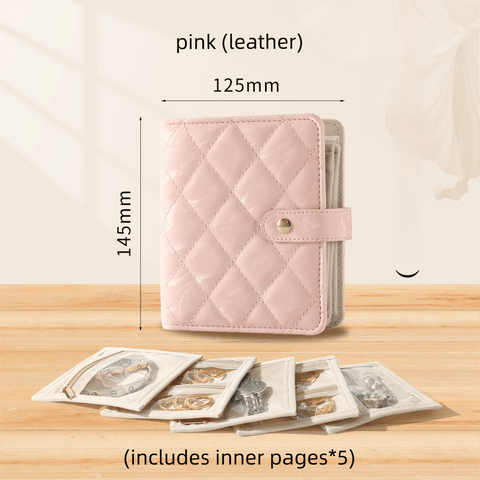 Darrahopens Home & Garden > Storage > Storage Boxes Pink Nappa Leather Anti-Oxidation Jewelry Storage Book with 5 Velvet Pouches - Compact Organizer for Watches, Earrings, Rings & Gold Ornaments
