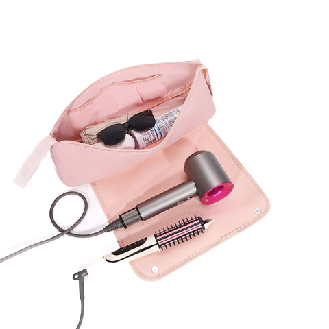Darrahopens Home & Garden > Storage > Storage Boxes Pink Premium Insulated Roll-Up Travel Case for Hair Styling Tools & Blow Dryers with Muti-Pockets (18x5.5x5 Inch)