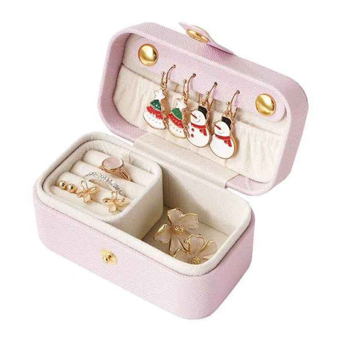 Darrahopens Home & Garden > Storage > Storage Boxes Pink Waterproof PU Leather Jewelry Travel Case with Removable Ring Tray, Portable Mini Jewelry Organizer Box for Rings Earrings Necklaces Lipstick