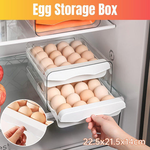 Darrahopens Home & Garden > Storage > Storage Boxes Plastic Double-Layer Egg Storage Box Food Grade Refrigerator Drawer Organizer