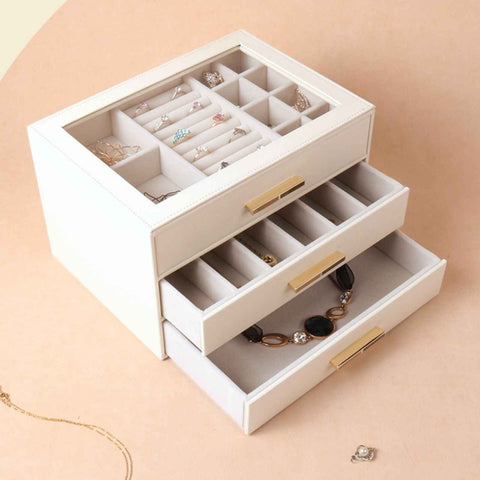 Darrahopens Home & Garden > Storage > Storage Boxes PU Leather Jewellery 3 Level Storage Box Drawer Organiser Gift