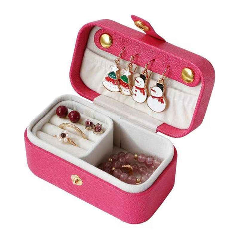 Darrahopens Home & Garden > Storage > Storage Boxes Red Waterproof PU Leather Jewelry Travel Case with Removable Ring Tray, Portable Mini Jewelry Organizer Box for Rings Earrings Necklaces Lipstick