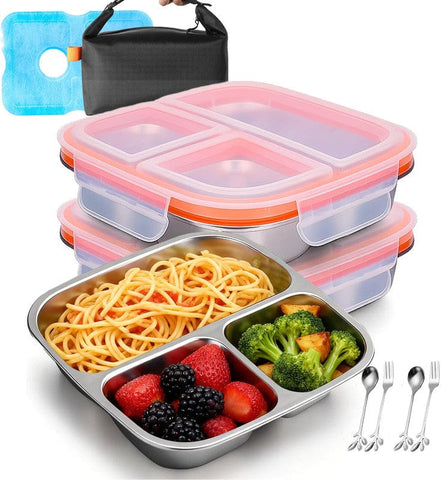 Darrahopens Home & Garden > Storage > Storage Boxes Stainless Steel Snack Box Container with Ice Pack & Lunch Bag for Man & Women - Bento Lunch Box Kit for School,office,Work,Travel,Camping, Reusable Lunch Meal Prep Containers Compartment Leak-Proof