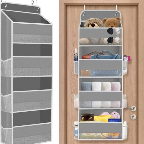 Darrahopens Home & Garden > Storage > Storage Boxes Storage Marvel in Black & Gray — 5-Tier Over-the-Door Organizer with 5 Large Pockets. Sturdy and Anti-Tip Design for Strong Load-Bearing. A Neat Solution for Bedroom, Bathroom & Storage Room.（GREY）
