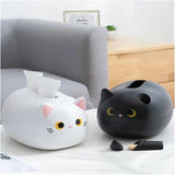Darrahopens Home & Garden > Storage > Storage Boxes Tissue Box - Tissue Box Organizer with Cat Print - Napkin Holder for the Living Room - Tissue Box for the Kitchen - Toilet Paper Holder for the Bathroom (Black，22*16*13cm)