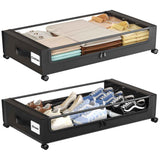 Darrahopens Home & Garden > Storage > Storage Boxes Under Bed Storage with Wheels,XXL 60L Under Bed Storage Containers with Clear Lids, Rolling Under Bed Metal Drawer for Clothes, Shoes,Toys - Black - Size 60L In Australia - Darrahopens