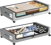Darrahopens Home & Garden > Storage > Storage Boxes Under Bed Storage with Wheels,XXL 60L Under Bed Storage Containers with Clear Lids, Rolling Under Bed Metal Drawer for Clothes, Shoes,Toys - Gray - Size 60L In Australia - Darrahopens