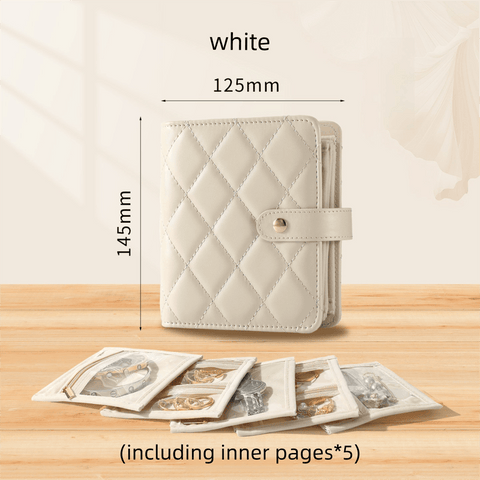 Darrahopens Home & Garden > Storage > Storage Boxes White Nappa Leather Anti-Oxidation Jewelry Storage Book with 5 Velvet Pouches - Compact Organizer for Watches, Earrings, Rings & Gold Ornaments